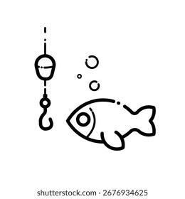 Anzol de pesca e ícone de linha de peixe