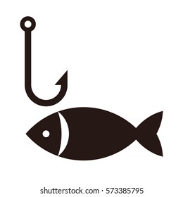 Fishing hook and fish. Fishing symbol isolated on white background