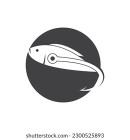fishing hook and fish vector design template