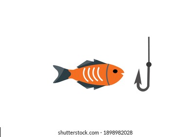 Ilustración de anzuelo y vectores de peces