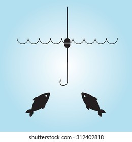 Fishing hook and fish. Vector illustration.