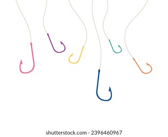 Fishing hook. Fish-hook hanging on the line. Colorful vector illustration
