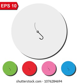 Fishing hook flat round colorful vector icon.