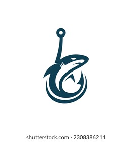 Fishing Hook Hanging Shark Creative Modern Logo