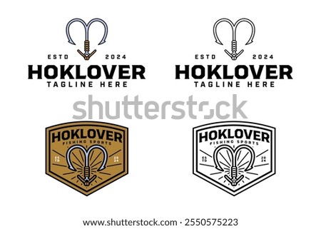 fishing hook with heart shaped logo design set. love shaped fishing bait vector element design. fishing hook with cord, heart shaped illustration logo for fishing sport, fishery, fisherman
