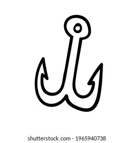  Fishing hook icon or Anchor isolated vector doodle. Fishing tackle. Vector Illustration. Vector illustration