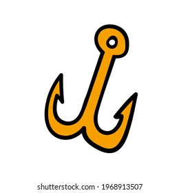  Fishing hook icon or Anchor isolated vector doodle. Fishing tackle. Vector Illustration. Vector illustration
