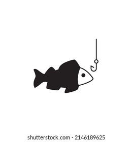 icono de gancho de pesca en glifo plano negro, estilo relleno aislado en fondo blanco