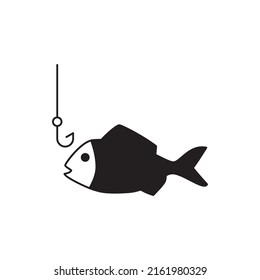 fishing hook icon in black flat glyph, filled style isolated on white background