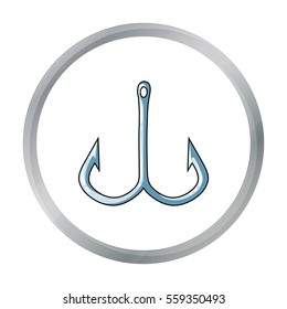 Fishing hook icon in cartoon style isolated on white background. Fishing symbol stock vector illustration.