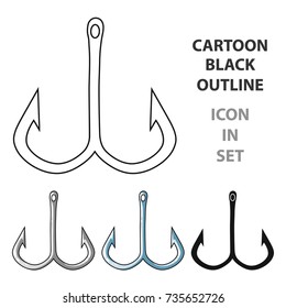 Fishing hook icon in cartoon style isolated on white background. Fishing symbol stock vector illustration.
