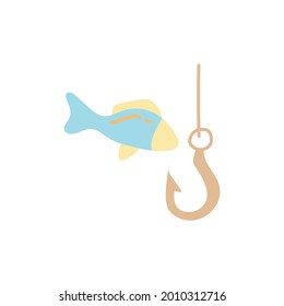 Fishing and hook icon in color icon, isolated on white background 