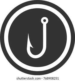Fishing hook icon , dark circle sign design