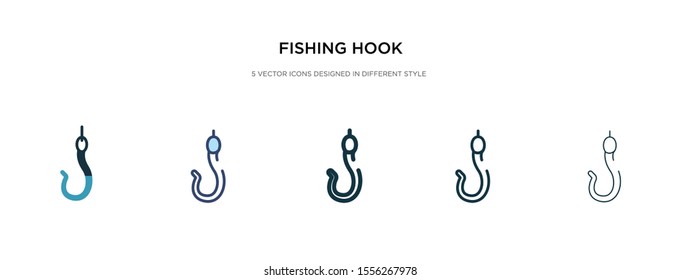 fishing hook icon in different style vector illustration. two colored and black fishing hook vector icons designed in filled, outline, line and stroke style can be used for web, mobile, ui