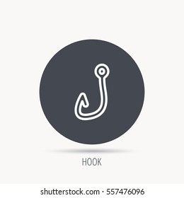 Fishing hook icon. Fisherman equipment sign. Angling symbol. Round web button with flat icon. Vector