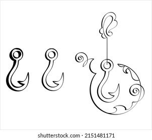 Fishing Hook Icon, Fishhook Icon, Fish Catching Tool, Adventure Sport Icon Vector Art Illustration