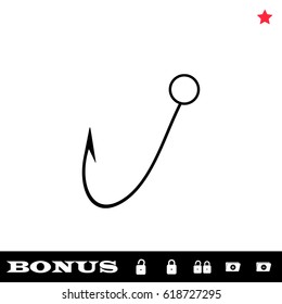Fishing hook icon flat. Black pictogram on white background. Vector illustration symbol and bonus button open and closed lock, folder, star