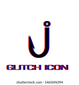 Fishing hook icon flat. Simple pictogram - Glitch effect. Vector illustration symbol