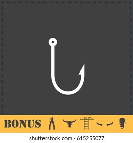 Fishing hook icon flat. Simple vector symbol and bonus icon