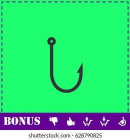 Fishing hook icon flat. Simple vector symbol and bonus icon
