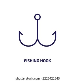 Angelhakensymbol aus der Wassersammlung. Dünner linearer Angelhaken, Haken, Fangskulpturensymbol einzeln auf weißem Hintergrund. Zeilenvektorfischer-Hakenzeichen, Symbol für Web und Mobilfunk
