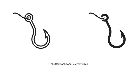 Fishing Hook Icon set in black color for ui designs