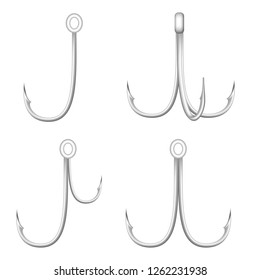 Fishing hook icon set. Realistic set of fishing hook vector icons for web design isolated on white background