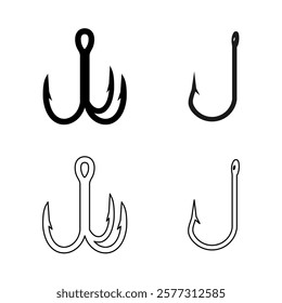 fishing hook icon set vector illustration isolated on white background.