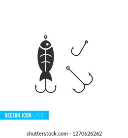 Fishing hook icon in silhouette flat style isolated on white background. Vector illustration.