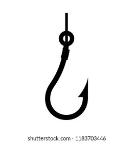 Fishing hook icon, silhouette, logo on white background