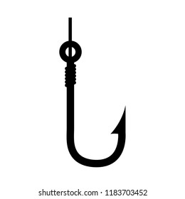 Fishing hook icon, silhouette, logo on white background