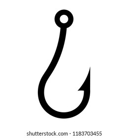 Fishing hook icon, silhouette, logo on white background