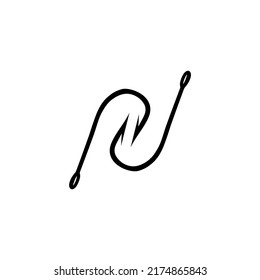 Fishing hook icon, silhouette, logo on white background