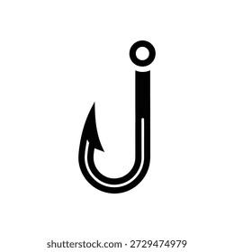 Ícone de anzol de pesca, silhueta vetor ilustração design