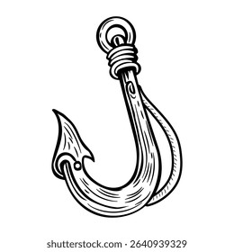 Fishing hook icon in sketchy style
