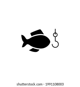 Fishing and hook icon in solid black flat shape glyph icon, isolated on white background 