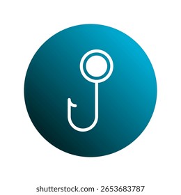 Design de símbolo de ícone de anzol em um fundo de círculo azul apresenta atividade de passatempo e passatempo com pesca