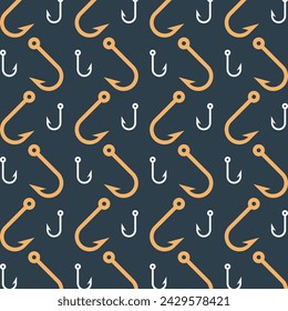 Fishing hook icon trendy repeating pattern orange color vector illustration background