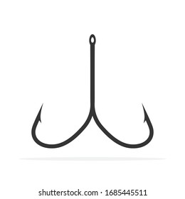 Fishing hook icon - vector. Barbed Fishing hook icon isolated. Black fishing hook symbol.