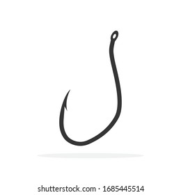 Fishing hook icon - vector. Barbed Fishing hook icon isolated. Black fishing hook symbol.