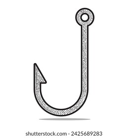 fishing hook icon vector engraving style hand drawn black and white