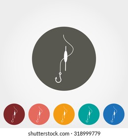 fishing with a hook. Icon for web and mobile application. Vector illustration on a button. Flat design style.