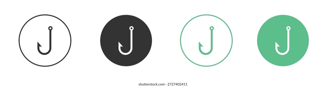 Conjunto de conceito de ícones do gancho de pesca. Ilustrações de vetor de glifo