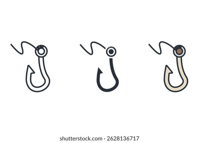 fishing hook icons isolated on White Background. Flat style design