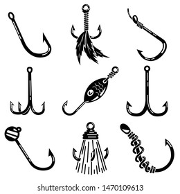 Fishing hook icons set. Simple set of fishing hook vector icons for web design on white background