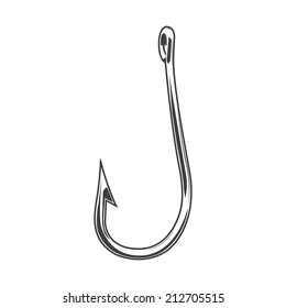 Fishing hook isolated on a white background. Line art. Retro design. Vector illustration.