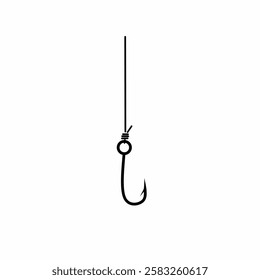 fishing hook, isolated on a white background, minimalist black line art vector illustration