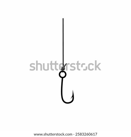 fishing hook, isolated on a white background, minimalist black line art vector illustration