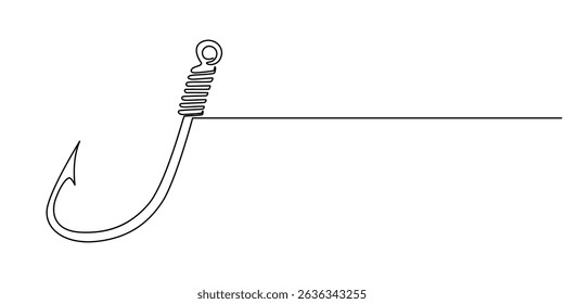 Fishing hook line continuous drawing vector. One line Hook vector background, Continuous outline of a Fishing hook, minimalist pro vector illustration line, Fishing hook line continuous drawing vector