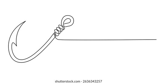 Fishing hook line continuous drawing vector. One line Hook vector background, Continuous outline of a Fishing hook, minimalist pro vector illustration line, Fishing hook line continuous drawing vector